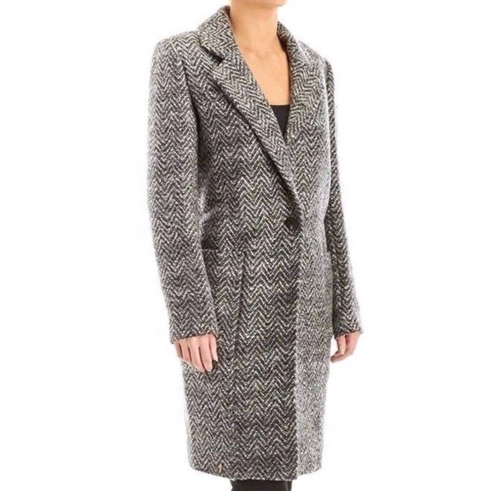 ZAC Zac Posen Grey Herringbone Single Button Long Coat Size 4